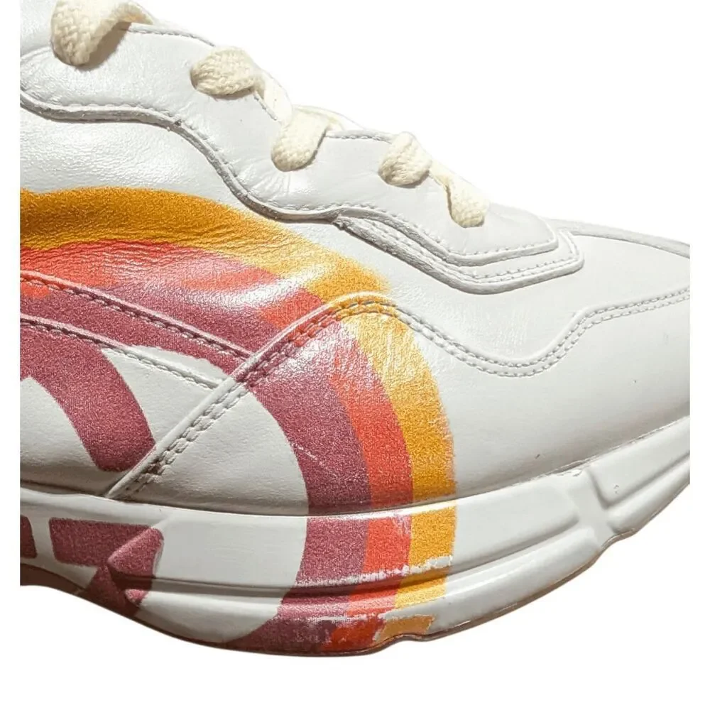 GUCCI Calfskin Interlocking G Heart Rhyton Sneakers Size 8